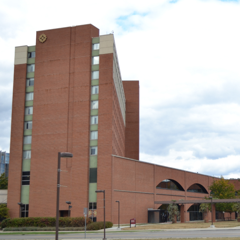 A photo of University Tower from the south side of the building.